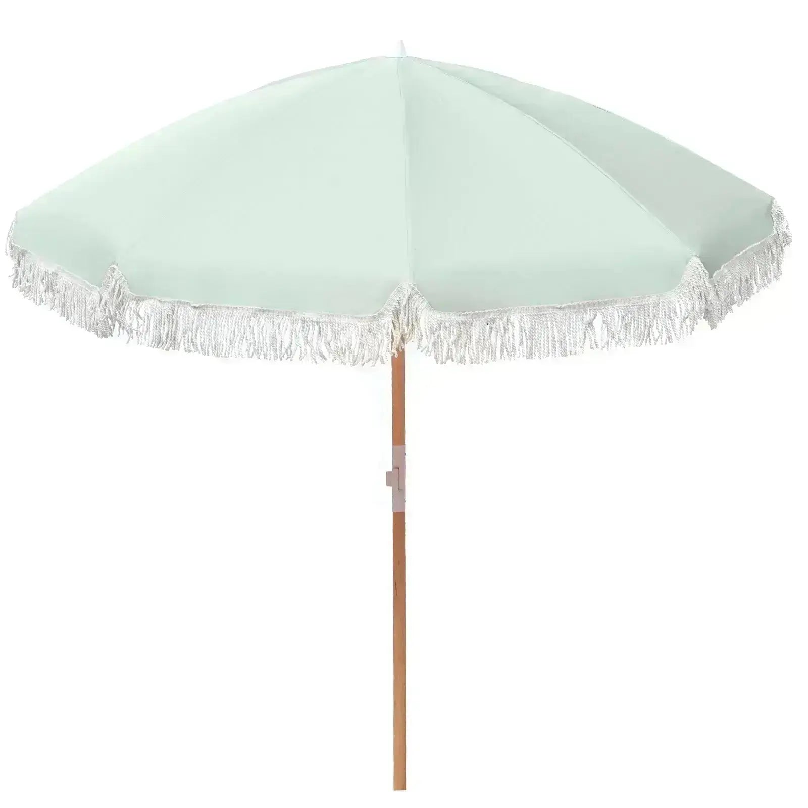 Havana Outdoors Beach Umbrella Portable 2 Metre Fringed Garden Sun Shade Shelter - Sage Green Sprung Outdoors