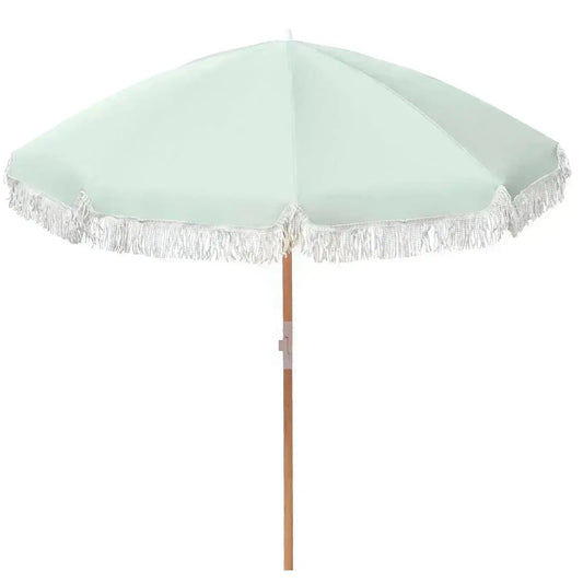 Havana Outdoors Beach Umbrella Portable 2 Metre Fringed Garden Sun Shade Shelter - Sage Green Sprung Outdoors