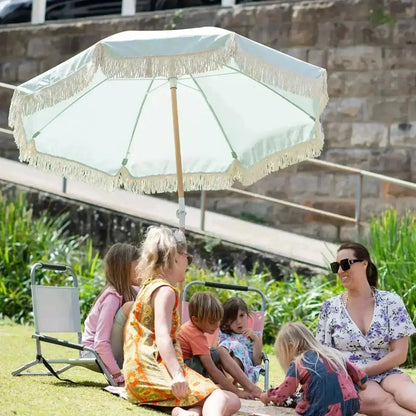 Havana Outdoors Beach Umbrella Portable 2 Metre Fringed Garden Sun Shade Shelter - Sage Green Sprung Outdoors