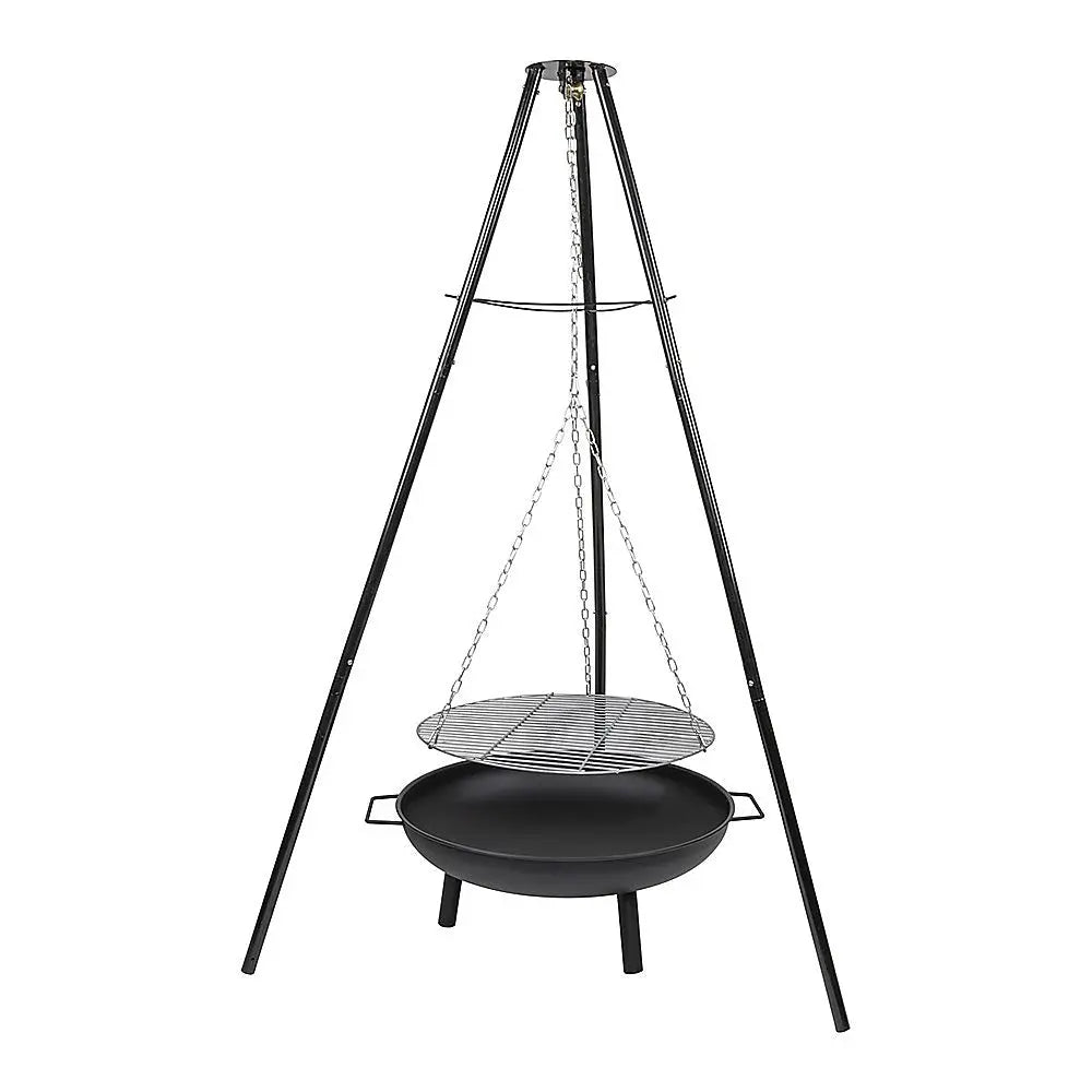 Tripod Garden Fire Pit BBQ Barbecue Cast Iron & Steel Fire Pit Bowl Round Sprung Outdoors