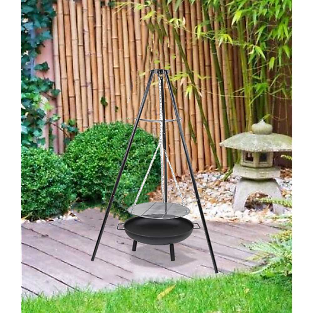 Tripod Garden Fire Pit BBQ Barbecue Cast Iron & Steel Fire Pit Bowl Round Sprung Outdoors