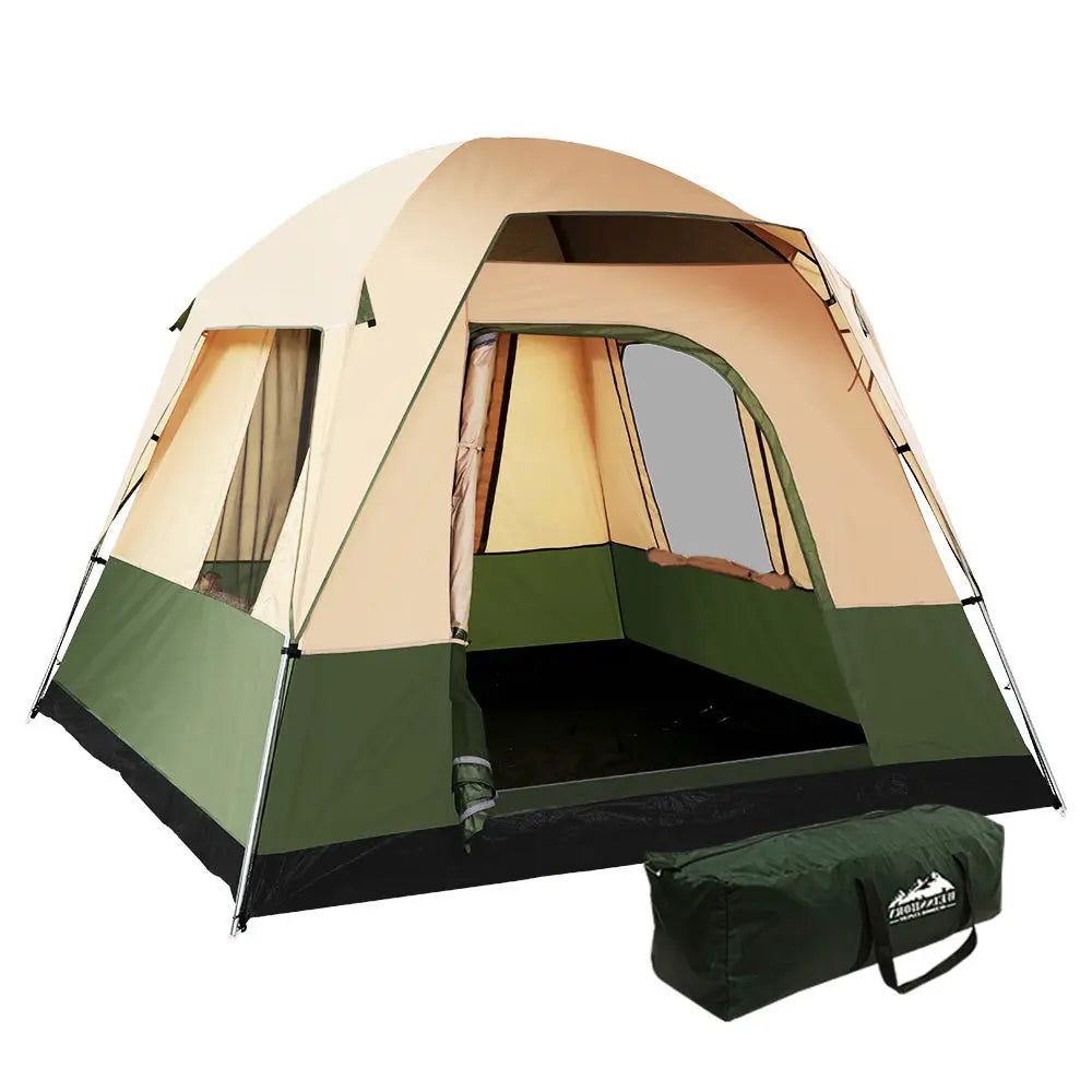 Weisshorn Family Camping Tent 4 Person Hiking Beach Tents Green - Sprung Outdoors 