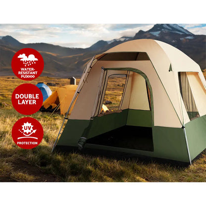 Weisshorn Family Camping Tent 4 Person Hiking Beach Tents Green - Sprung Outdoors 