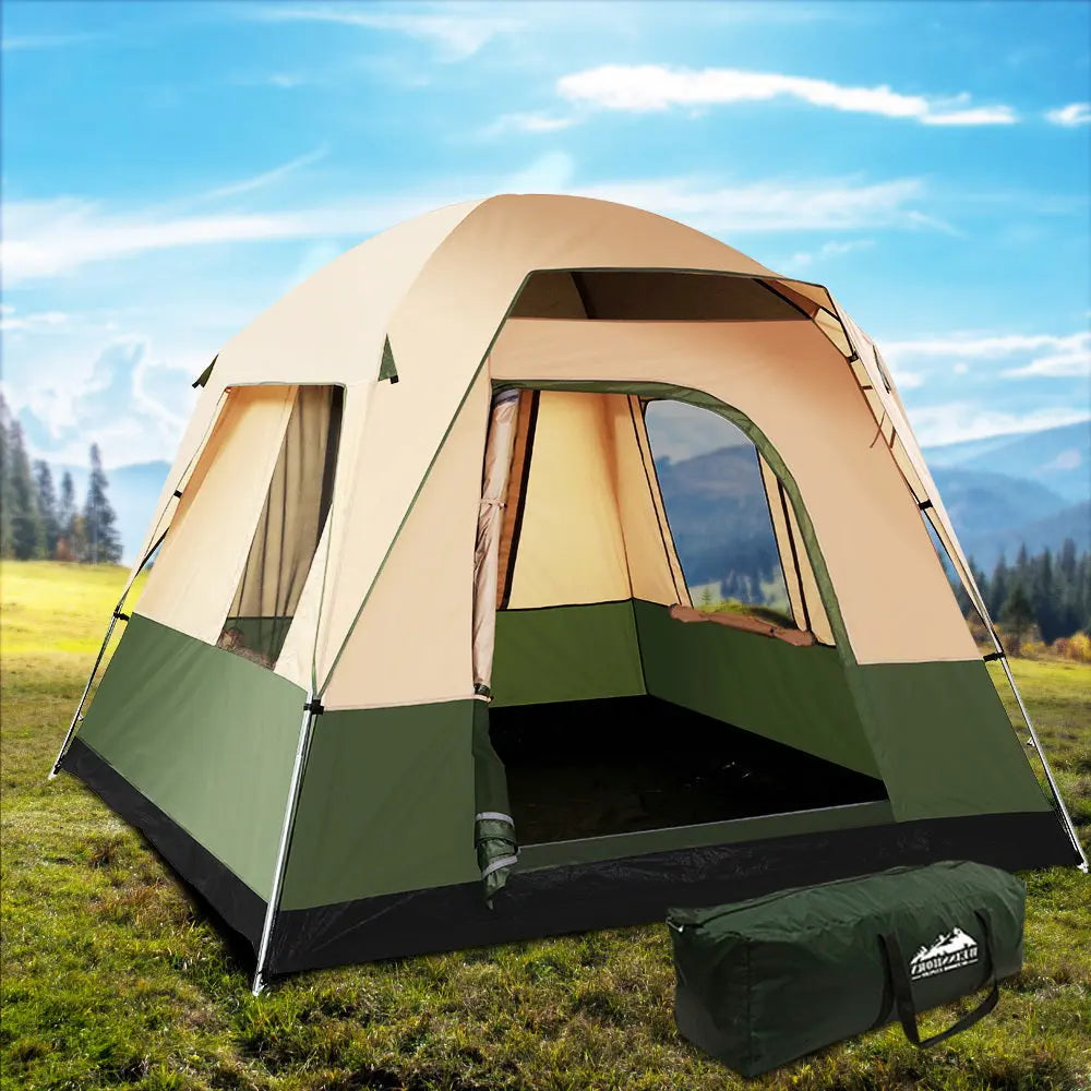 Weisshorn Family Camping Tent 4 Person Hiking Beach Tents Green - Sprung Outdoors 