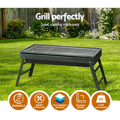 Grillz Charcoal BBQ Grill Smoker Portable Barbecue Outdoor Foldable Camping Sprung Outdoors 