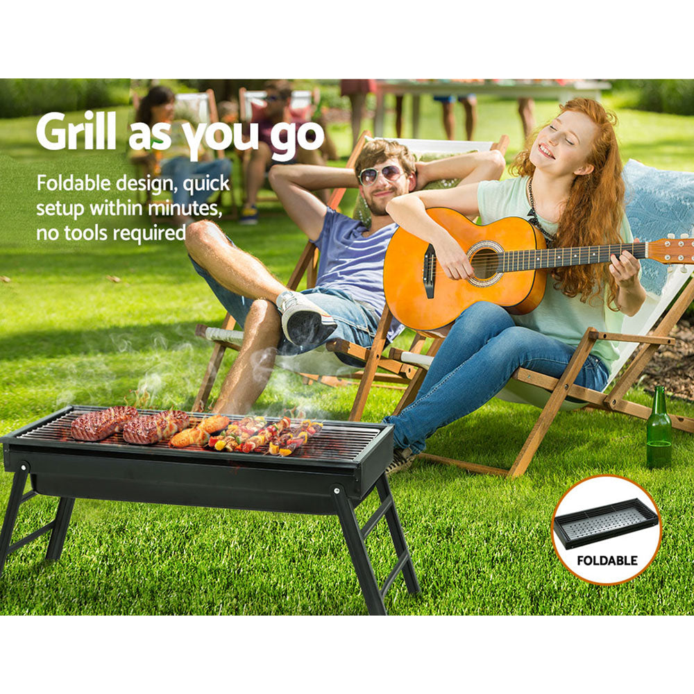 Grillz Charcoal BBQ Grill Smoker Portable Barbecue Outdoor Foldable Camping Sprung Outdoors 