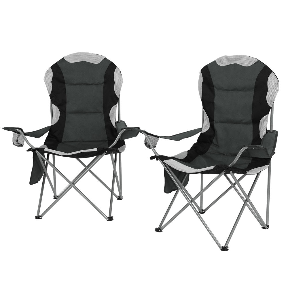 Weisshorn 2X Folding Camping Chairs Arm Chair Portable Outdoor Beach Fishing BBQ Sprung Outdoors 