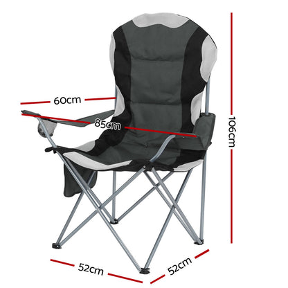 Weisshorn 2X Folding Camping Chairs Arm Chair Portable Outdoor Beach Fishing BBQ Sprung Outdoors 