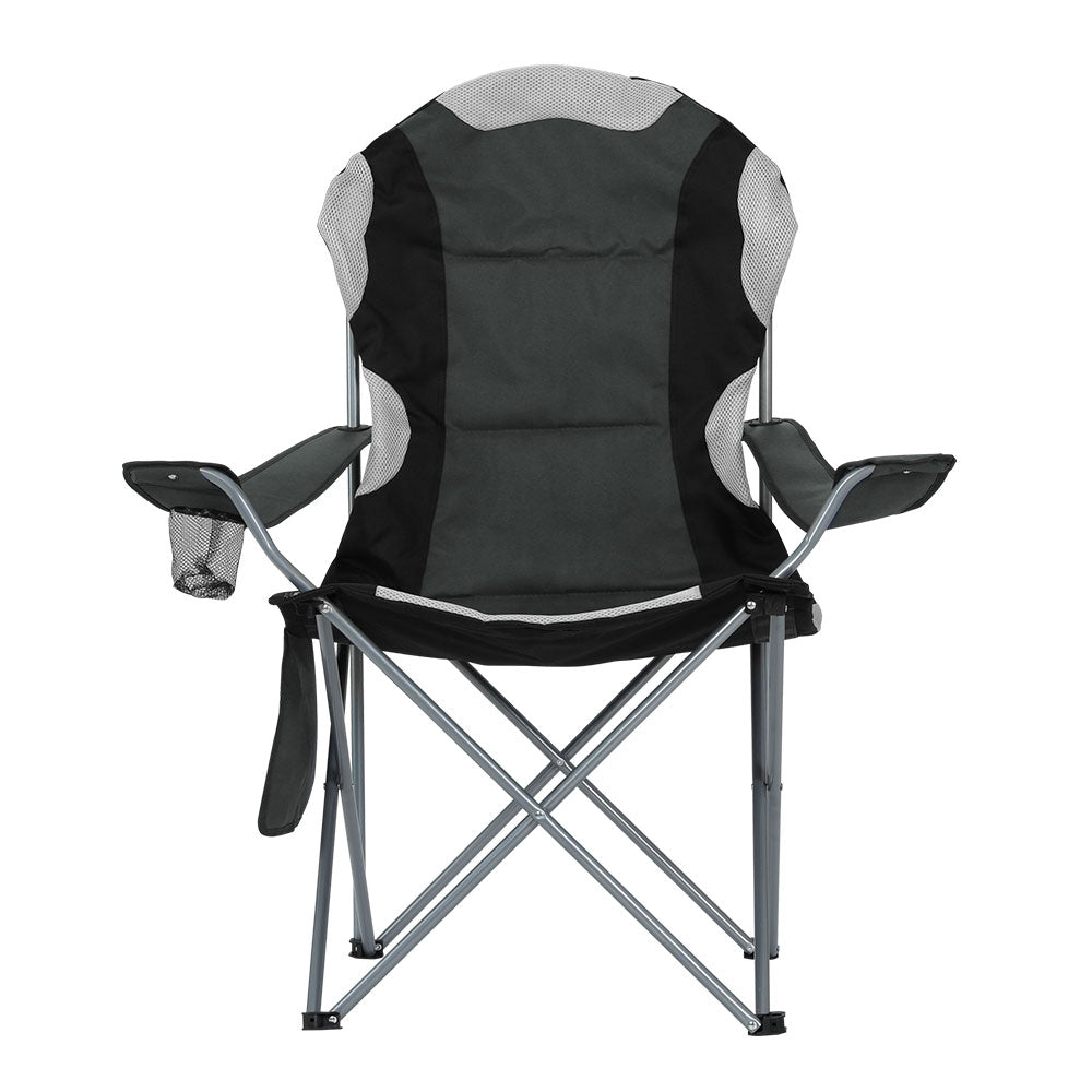 Weisshorn 2X Folding Camping Chairs Arm Chair Portable Outdoor Beach Fishing BBQ Sprung Outdoors 