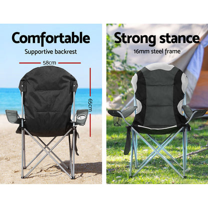 Weisshorn 2X Folding Camping Chairs Arm Chair Portable Outdoor Beach Fishing BBQ Sprung Outdoors 