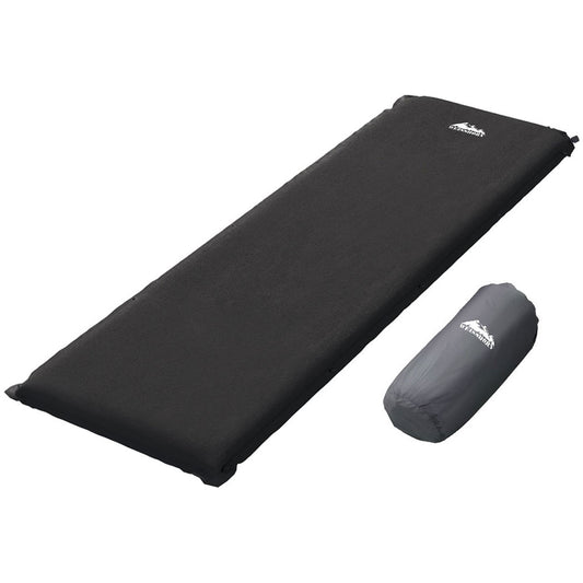 Weisshorn Self Inflating Mattress 9.5CM Camping Sleeping Air Bed Single Black - Sprung Outdoors 