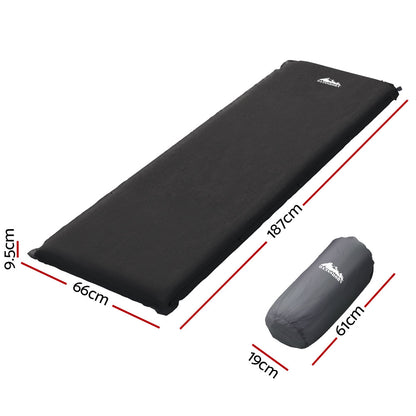 Weisshorn Self Inflating Mattress 9.5CM Camping Sleeping Air Bed Single Black - Sprung Outdoors 