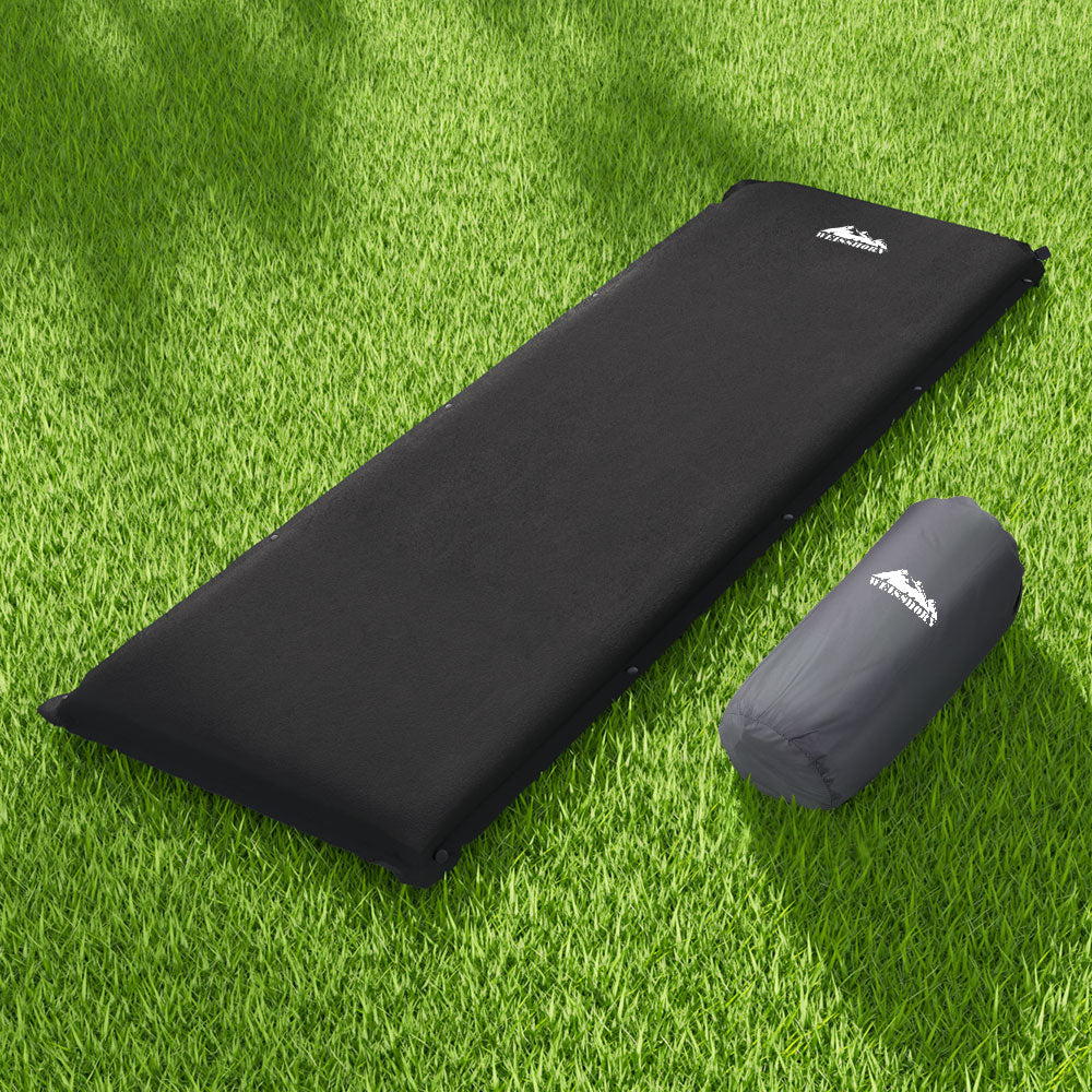 Weisshorn Self Inflating Mattress 9.5CM Camping Sleeping Air Bed Single Black - Sprung Outdoors 