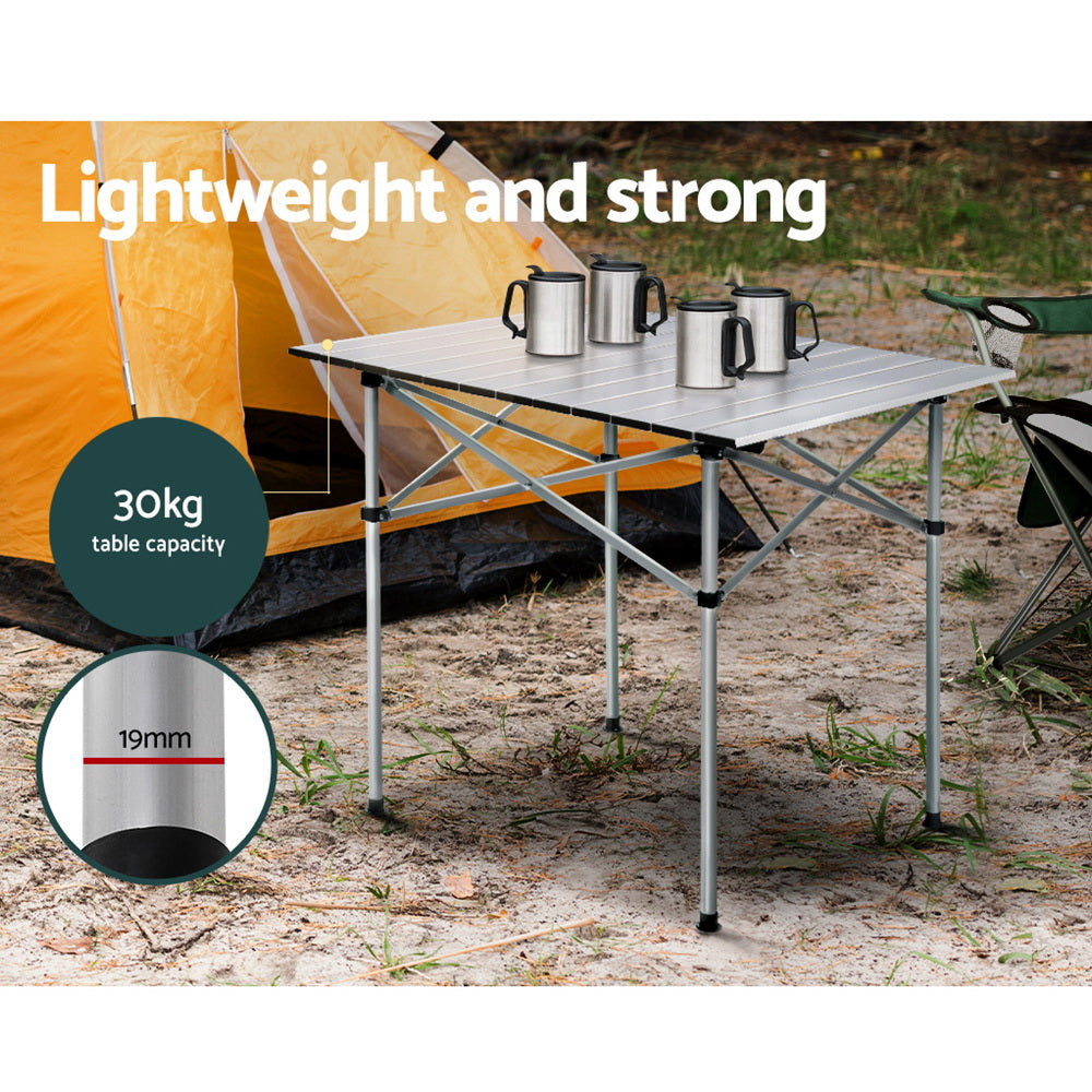 Weisshorn Camping Table Roll Up Aluminum Portable Desk Picnic 70CM Sprung Outdoors 