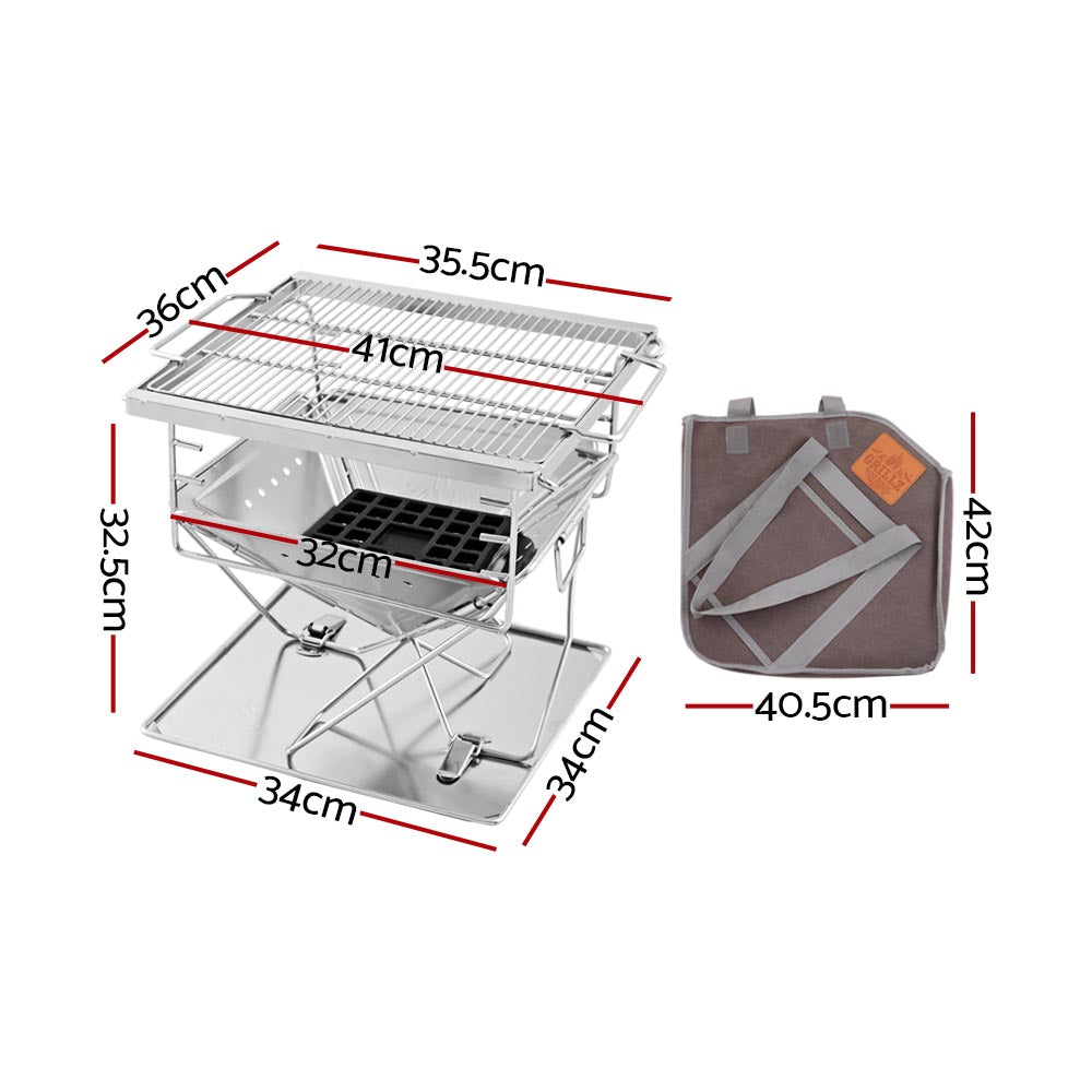 Grillz Camping Fire Pit BBQ Portable Folding Stainless Steel Stove Outdoor Pits - Sprung Outdoors 