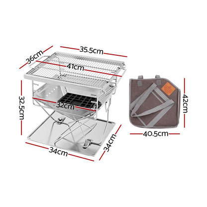 Grillz Camping Fire Pit BBQ Portable Folding Stainless Steel Stove Outdoor Pits - Sprung Outdoors 