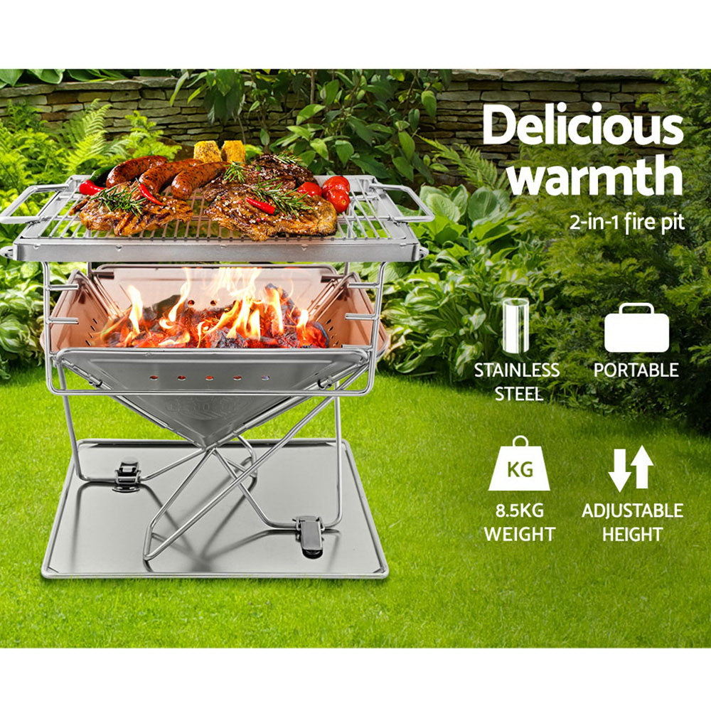 Grillz Camping Fire Pit BBQ Portable Folding Stainless Steel Stove Outdoor Pits - Sprung Outdoors 