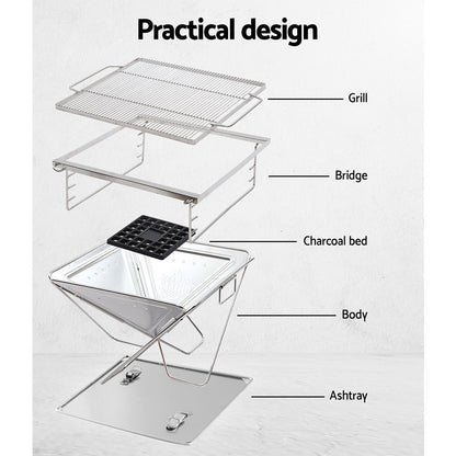 Grillz Camping Fire Pit BBQ Portable Folding Stainless Steel Stove Outdoor Pits - Sprung Outdoors 