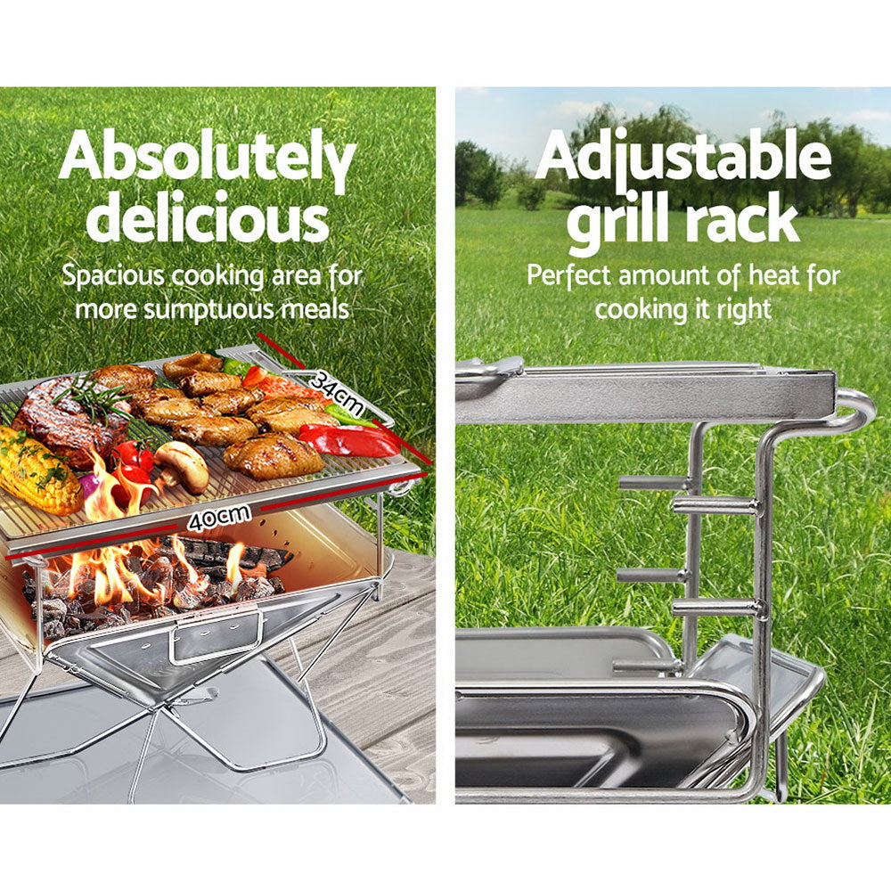 Grillz Camping Fire Pit BBQ Portable Folding Stainless Steel Stove Outdoor Pits - Sprung Outdoors 