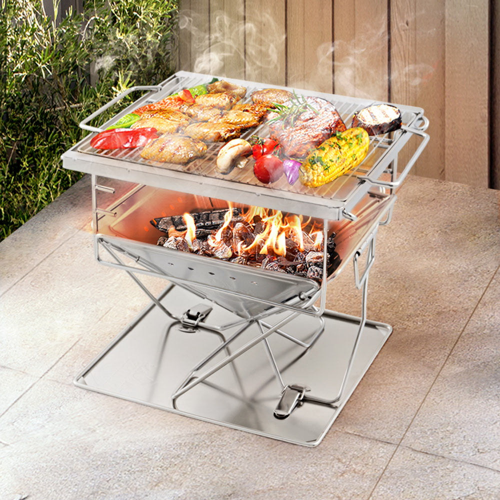 Grillz Camping Fire Pit BBQ Portable Folding Stainless Steel Stove Outdoor Pits - Sprung Outdoors 