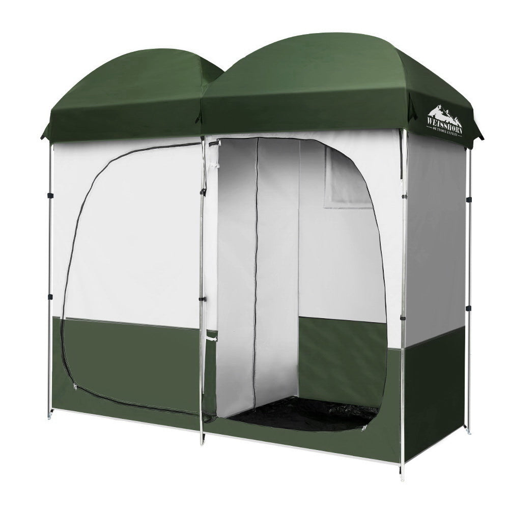 Weisshorn Double Camping Shower Toilet Tent Outdoor Portable Change Room Green Sprung Outdoors 