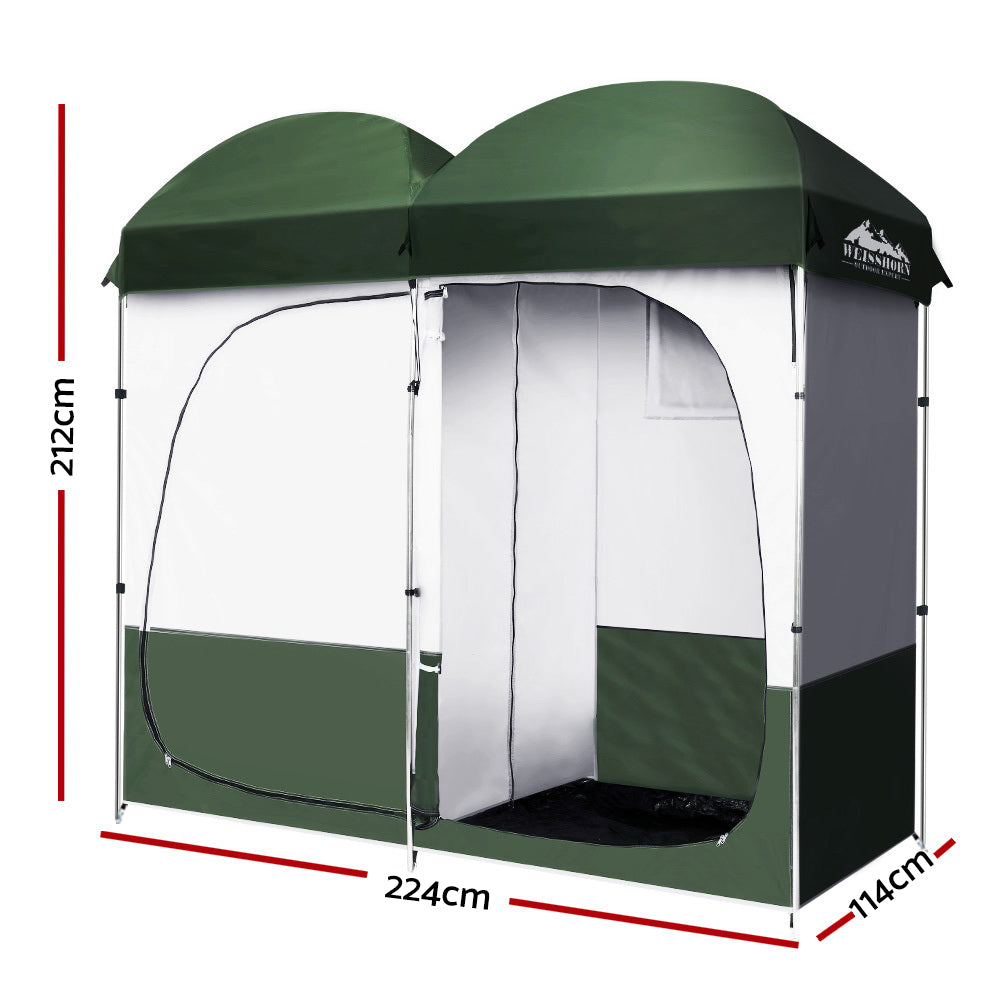 Weisshorn Double Camping Shower Toilet Tent Outdoor Portable Change Room Green Sprung Outdoors 