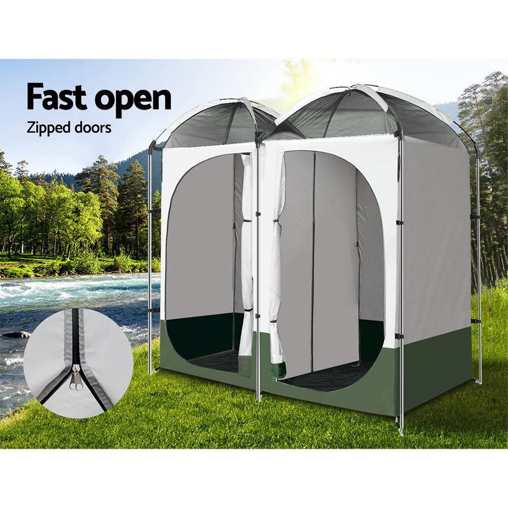 Weisshorn Double Camping Shower Toilet Tent Outdoor Portable Change Room Green Sprung Outdoors 