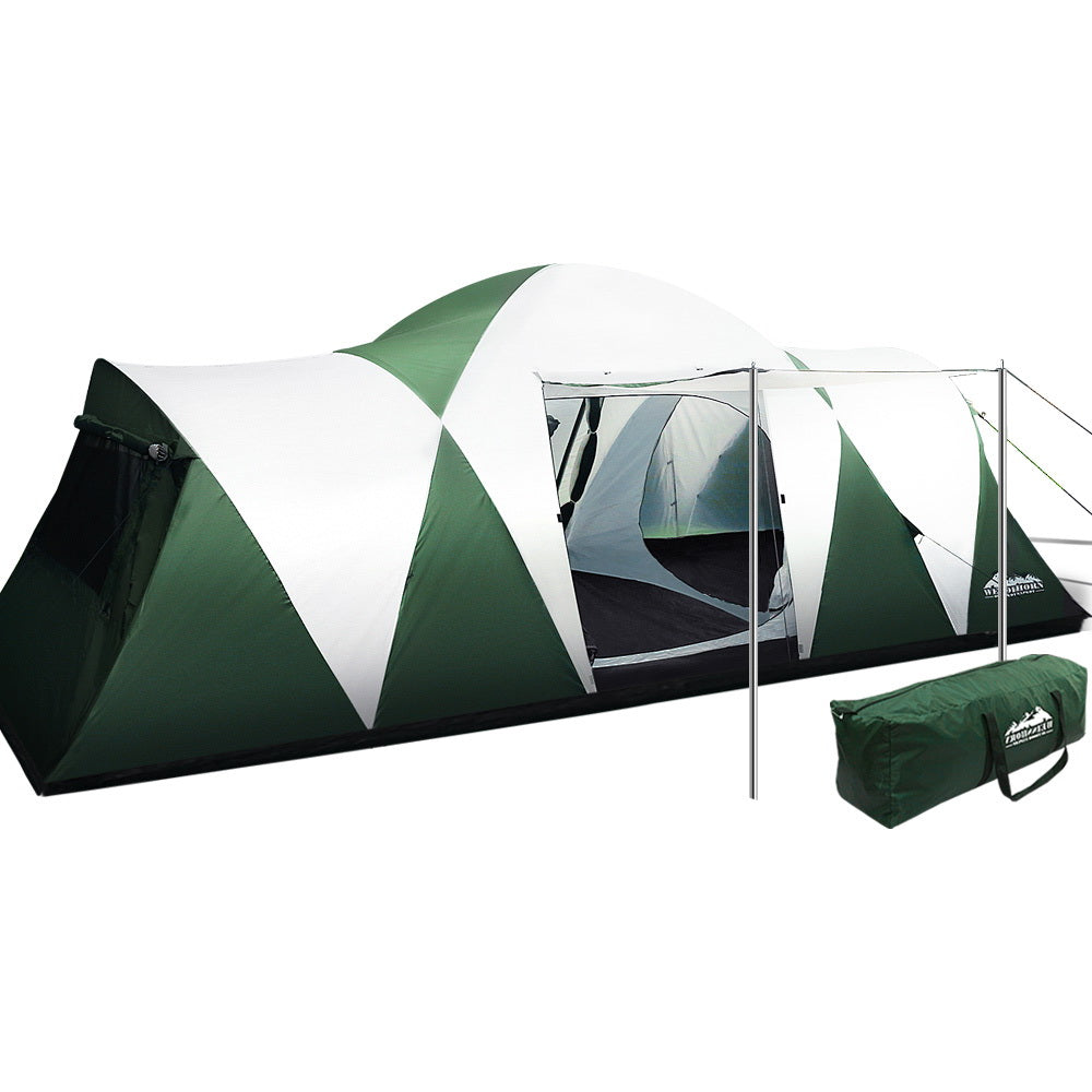 Weisshorn Family Camping Tent 12 Person Hiking Beach Tents (3 Rooms) Green Sprung Outdoors 