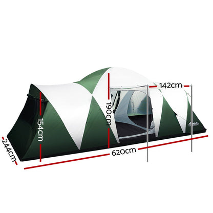 Weisshorn Family Camping Tent 12 Person Hiking Beach Tents (3 Rooms) Green Sprung Outdoors 