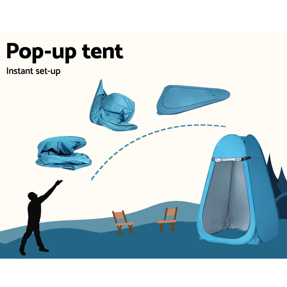 Weisshorn Pop-up Shower Tent Camping Outdoor Toilet Privacy Change Room Blue - Sprung Outdoors 