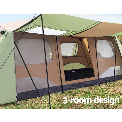 Weisshorn Camping Tent 10 Person Instant Up Tents Outdoor Family Hiking 3 Rooms - Sprung Outdoors 