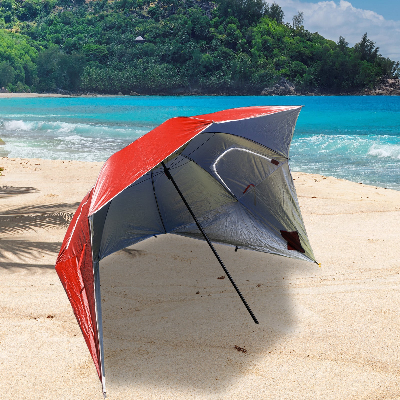 Havana Outdoors Beach Umbrella 2.4M Outdoor Garden Beach Portable Shade Shelter - Red Sprung Outdoors 