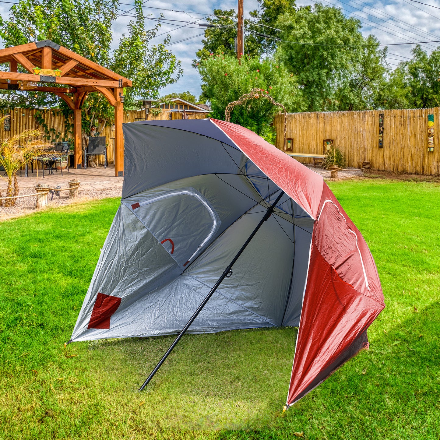 Havana Outdoors Beach Umbrella 2.4M Outdoor Garden Beach Portable Shade Shelter - Red Sprung Outdoors 