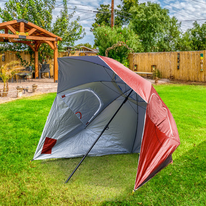 Havana Outdoors Beach Umbrella 2.4M Outdoor Garden Beach Portable Shade Shelter - Red Sprung Outdoors 