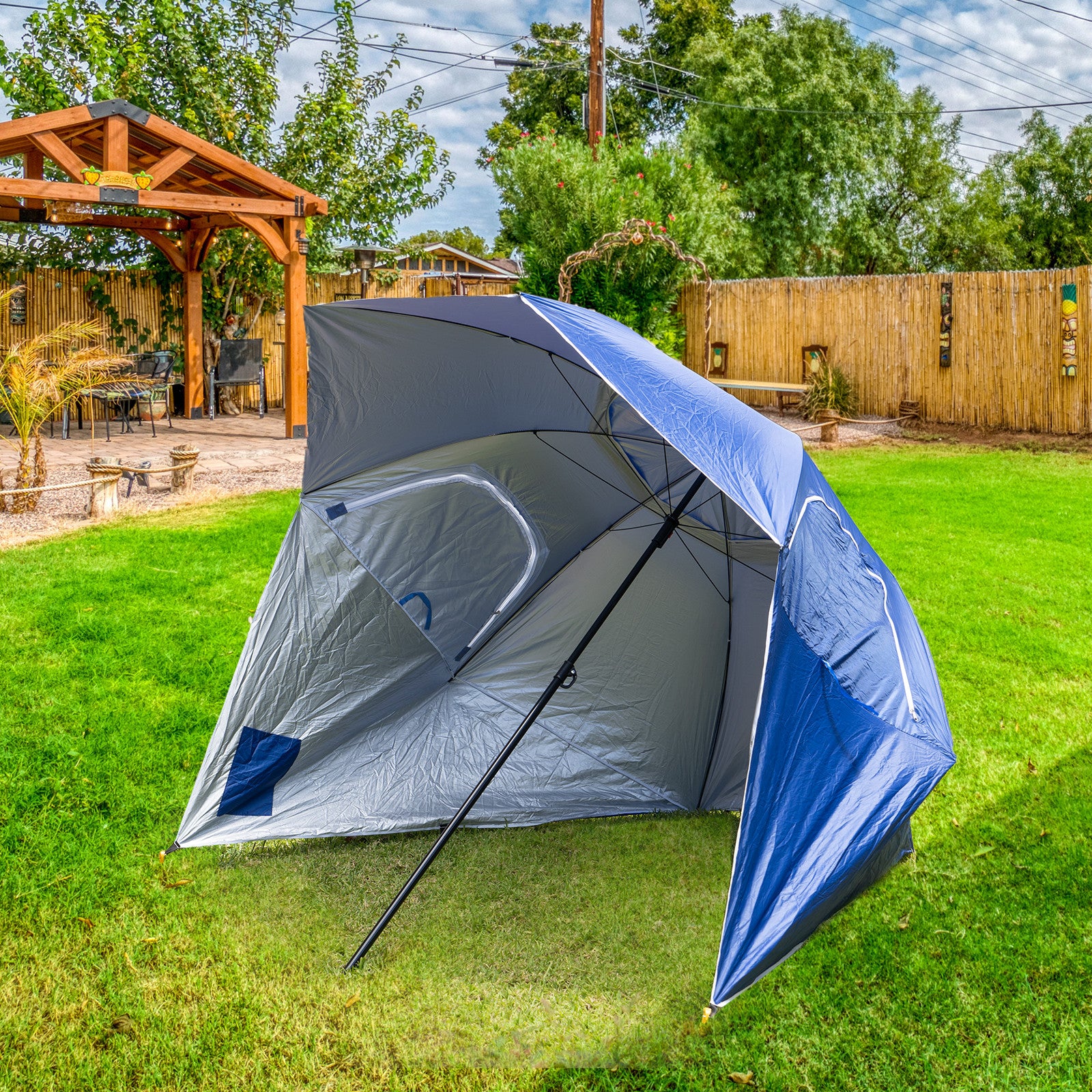 Havana Outdoors Beach Umbrella 2.4M Outdoor Garden Beach Portable Shade Shelter - Blue Sprung Outdoors 