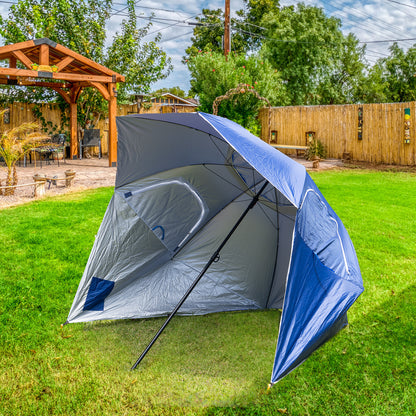 Havana Outdoors Beach Umbrella 2.4M Outdoor Garden Beach Portable Shade Shelter - Blue Sprung Outdoors 