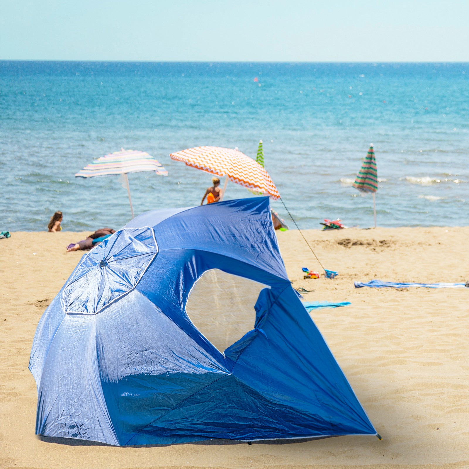 Havana Outdoors Beach Umbrella 2.4M Outdoor Garden Beach Portable Shade Shelter - Blue Sprung Outdoors 