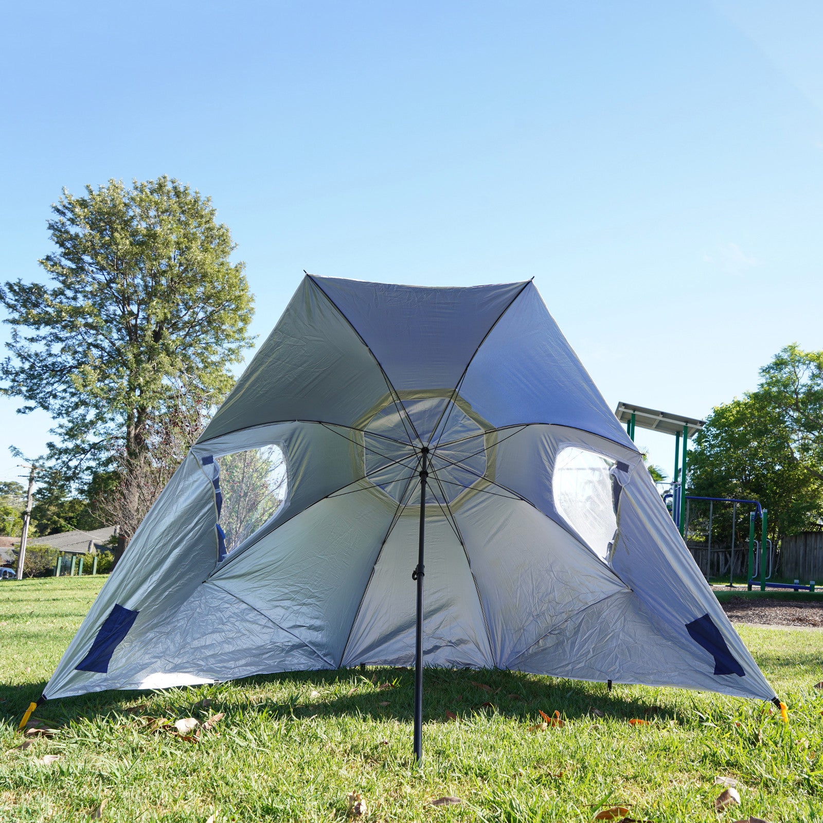 Havana Outdoors Beach Umbrella 2.4M Outdoor Garden Beach Portable Shade Shelter - Blue Sprung Outdoors 