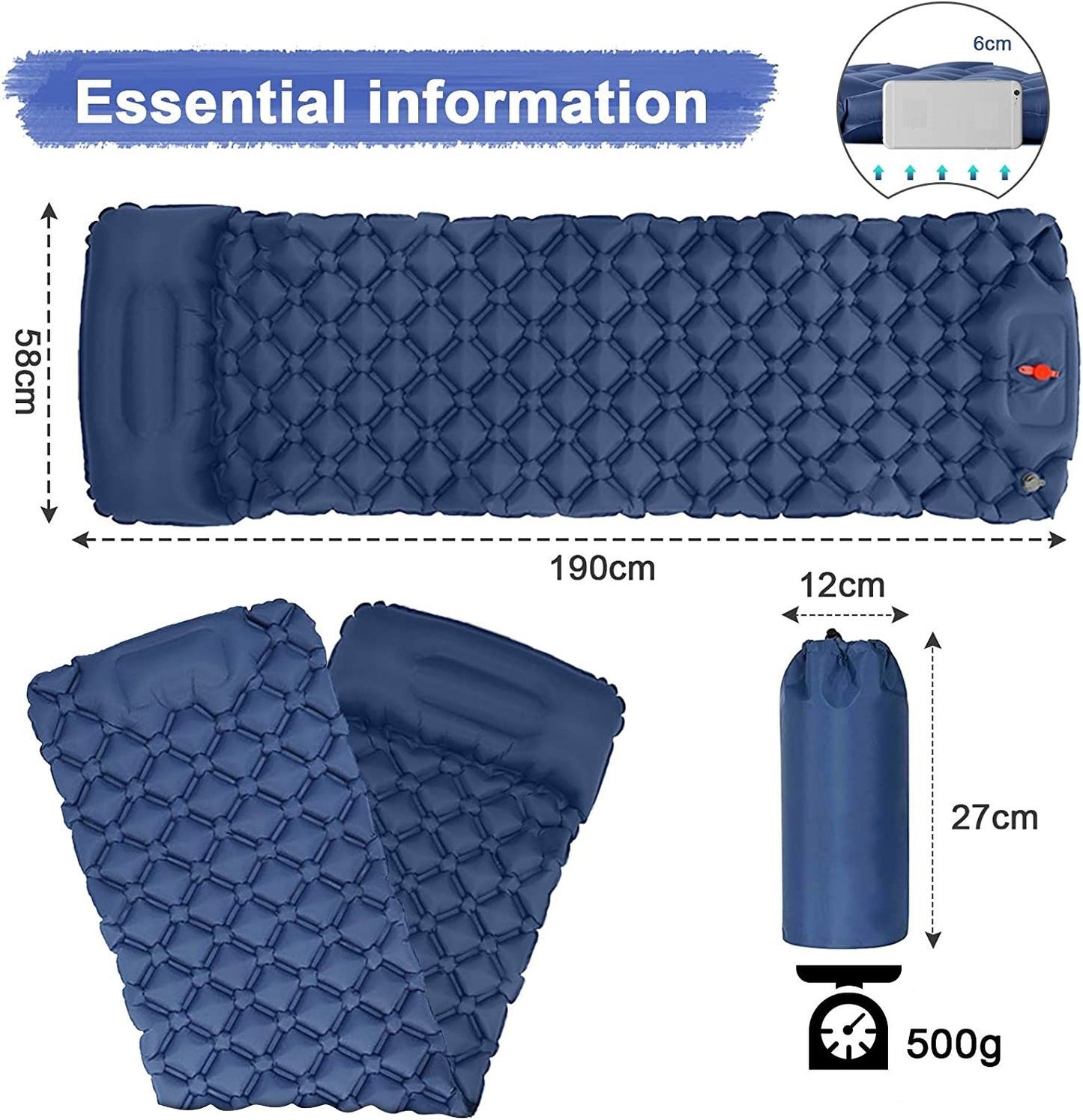 Ultralight Inflatable Camping Sleeping Pad with Pillow for Travelling and Hiking - Sprung Outdoors 