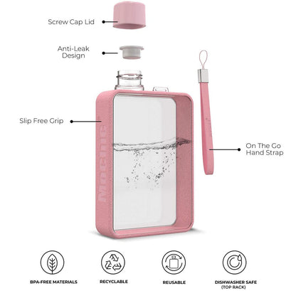 A5 Flat Water Bottle Portable Travel Mug BPA Free Water Bottle (Pink) Sprung Outdoors 