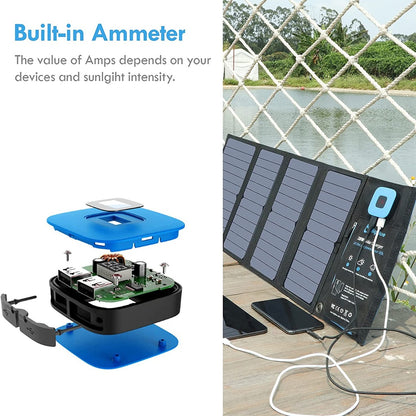 BigBlue Portable 28W SunPower Solar Panel 2 USB Ports with Digital Ammeter Sprung Outdoors 