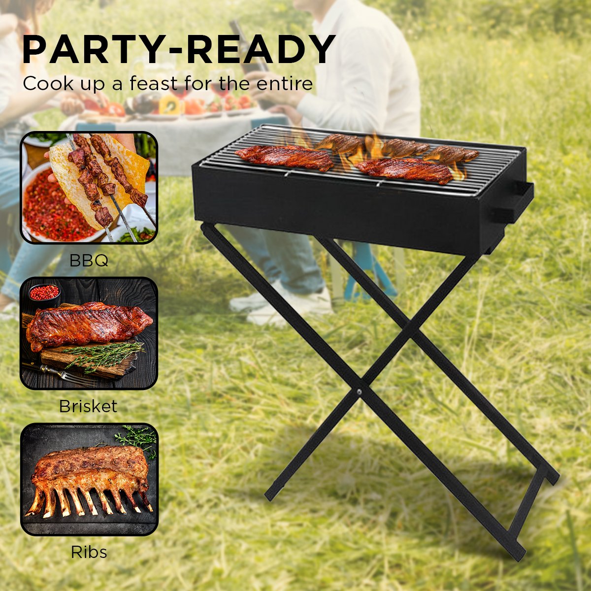 Wallaroo Charcoal BBQ Grill - Adjustable Height Sprung Outdoors 