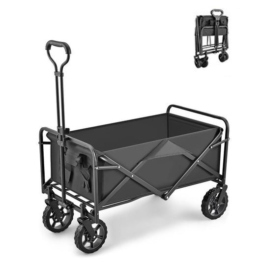 5 Inch Wheel Black Folding Beach Wagon Cart Trolley Garden Outdoor Picnic Camping Sports Market Collapsible Shop - Sprung Outdoors 